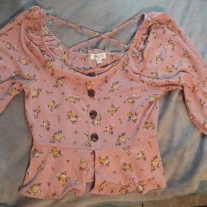 Pink floral blouse with buttons